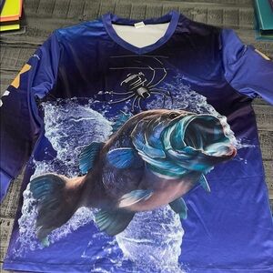 Blue Fish Graphic Long Sleeve Shirt, Large